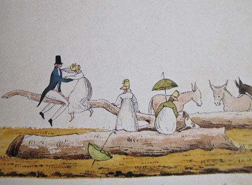 Henry Can and Isabella riding on the trunk of a tree. July 10th 1816. Dynes Hall.